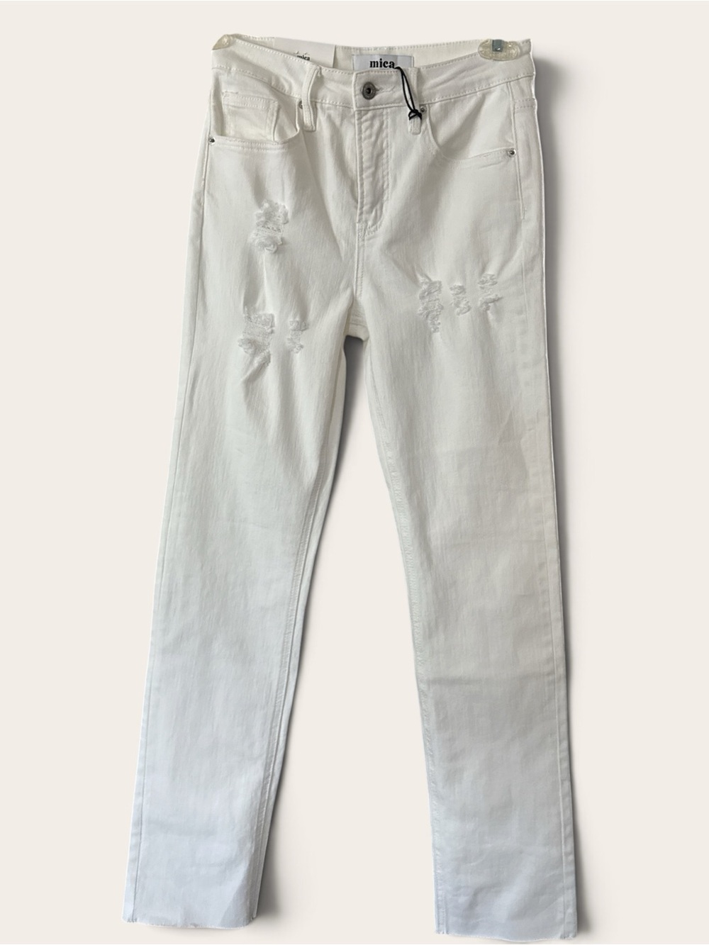 Mica Denim White Distressed High Rise Straight Leg Jeans Size 25 NWT
